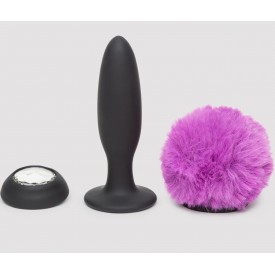 Черная анальная вибропробка Rechargeable Vibrating Bunny Tail Butt Plug Small