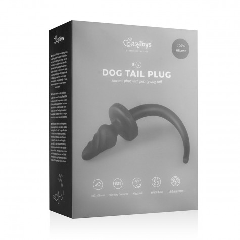 Черная витая анальная пробка Dog Tail Plug с хвостом