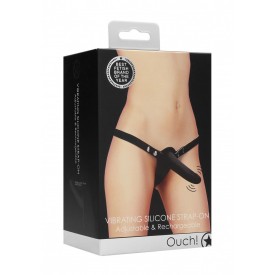 Черный вибрострапон Silicone Strap-On Adjustable - 15,5 см.