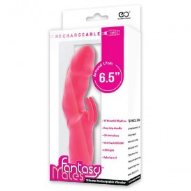 Розовый вибратор с клиторальным стимулятором MATES FANTASY RECHARGE VIBRATOR - 17 см.